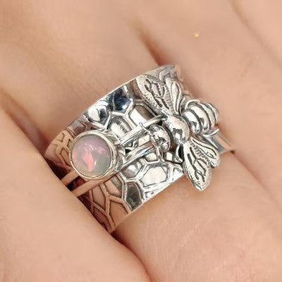 925 Bee Gemstone Meditation Spinner Ring