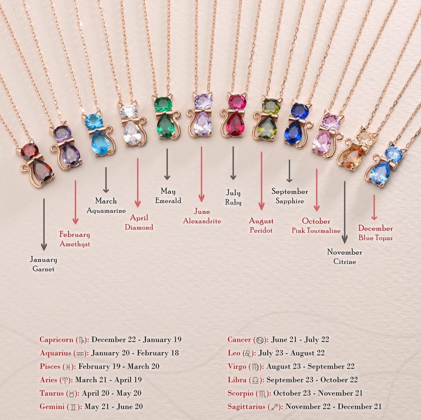 For Cat Lover-Birthstone Kitten Necklace