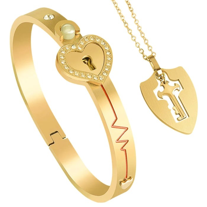 Love Lock Bracelet and Key Necklace Set
