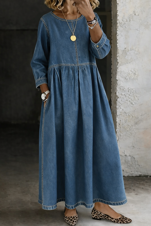 Elena | Vintage Denim Maxi Dress