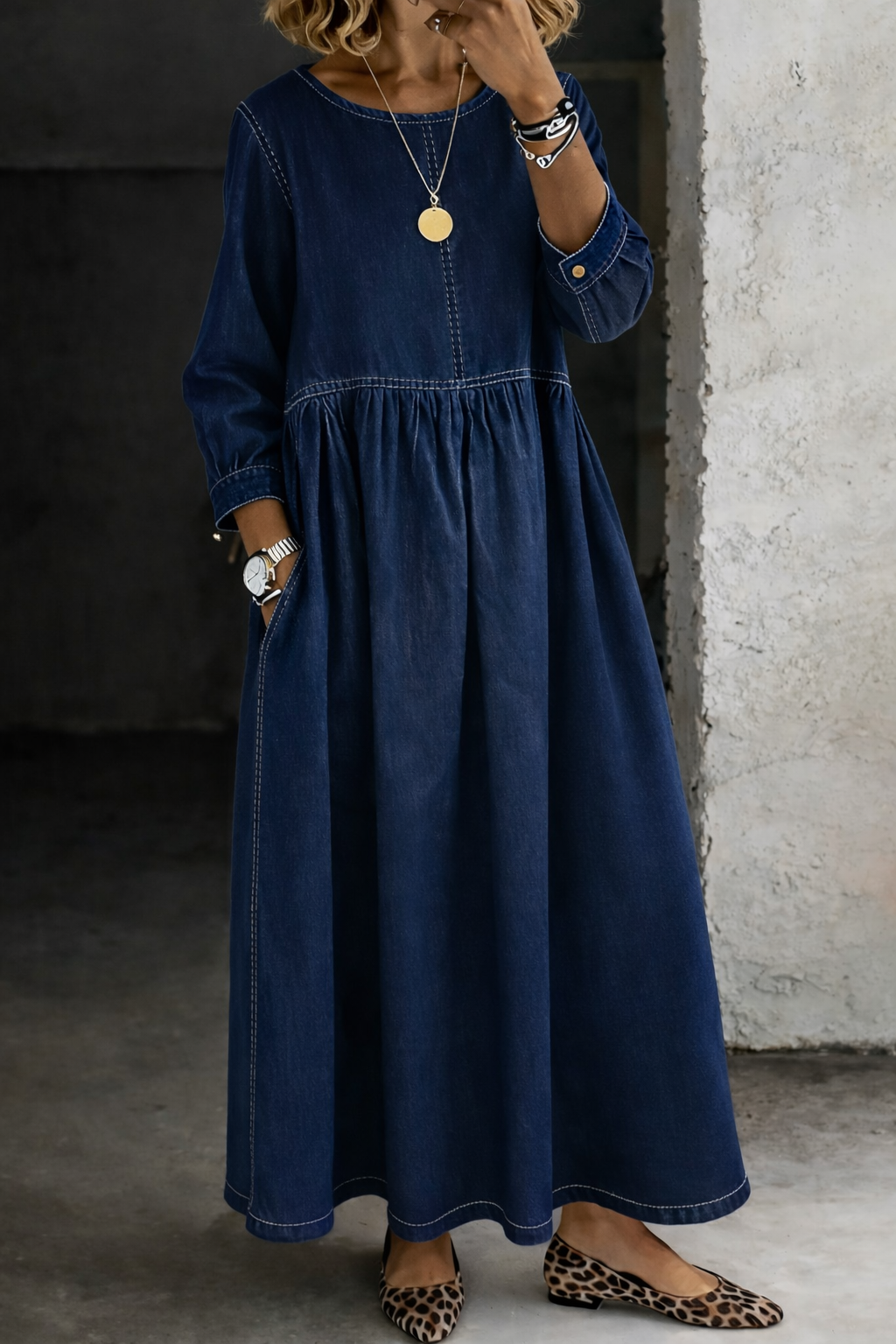 Elena | Vintage Denim Maxi Dress