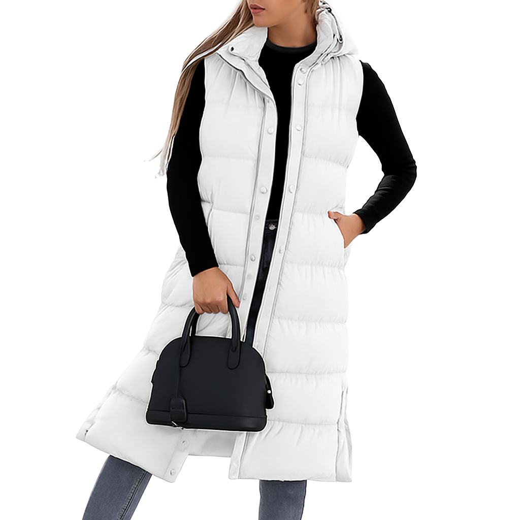 Lumi™ | Puffer Vest Quilted Hooded Maxi Length Button Down