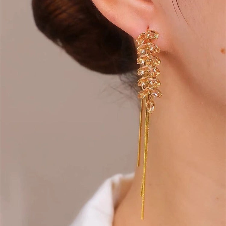 14K Gold-Plated Exquisite Long Wheat Tassel Earrings