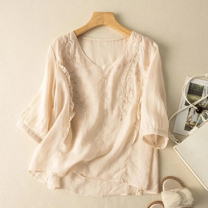 Margarita™ Loose Retro Cotton-Linen Top