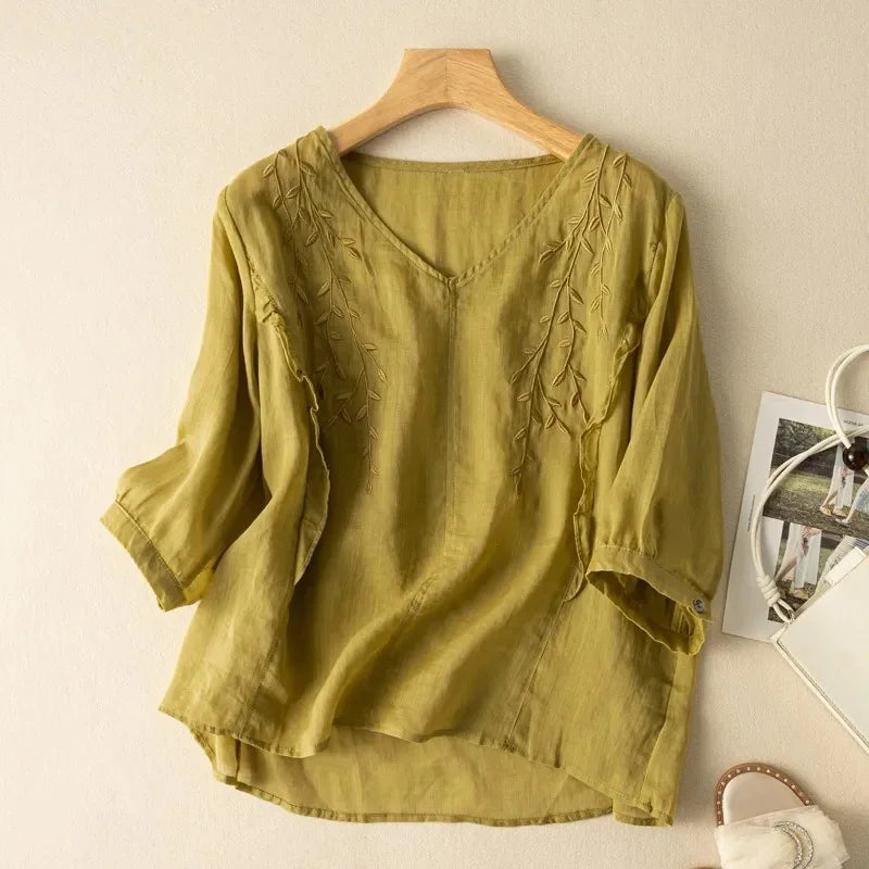Margarita™ Loose Retro Cotton-Linen Top