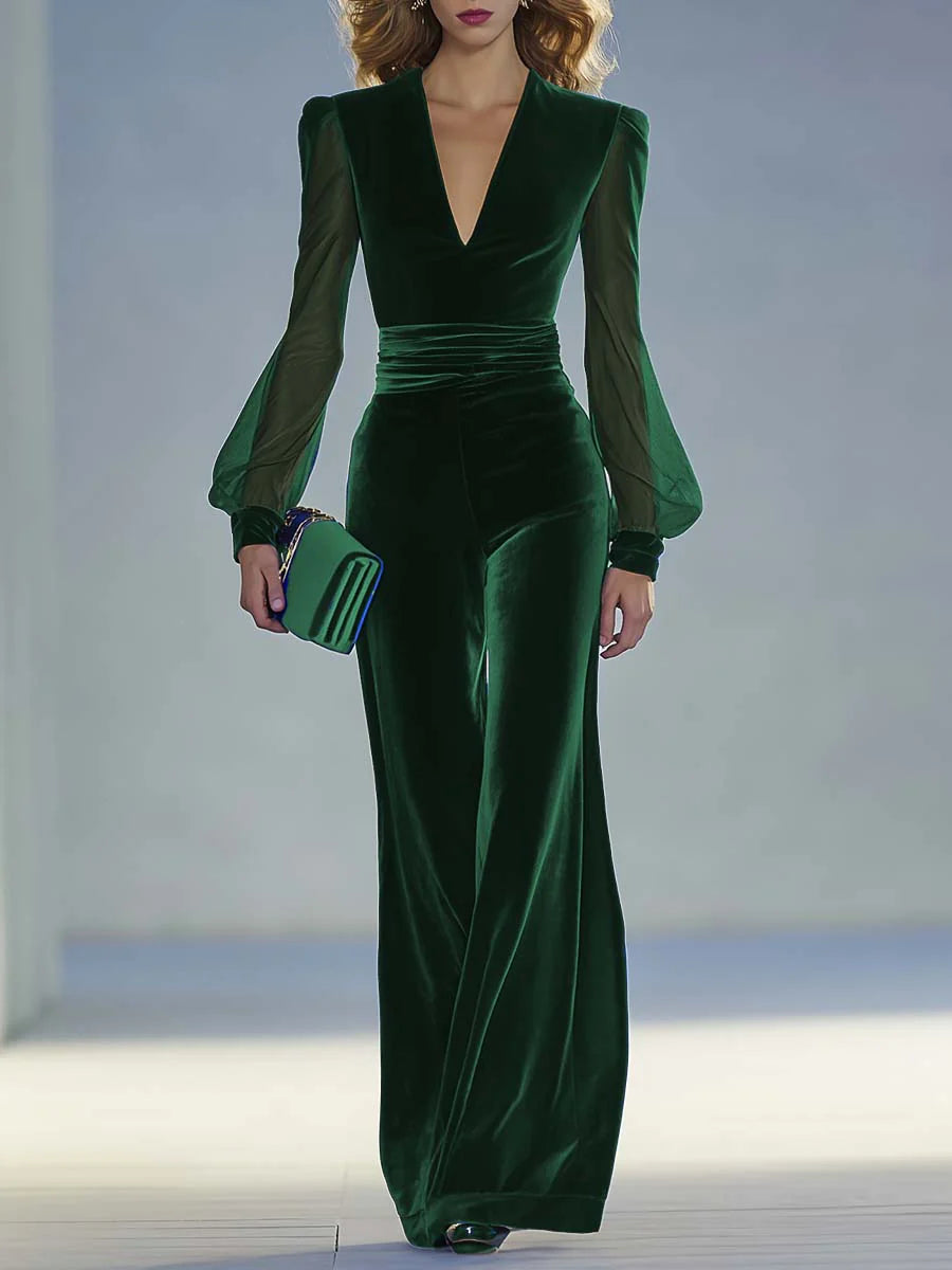 Trisha™ Elegant Suede V-Neck Jumpsuit