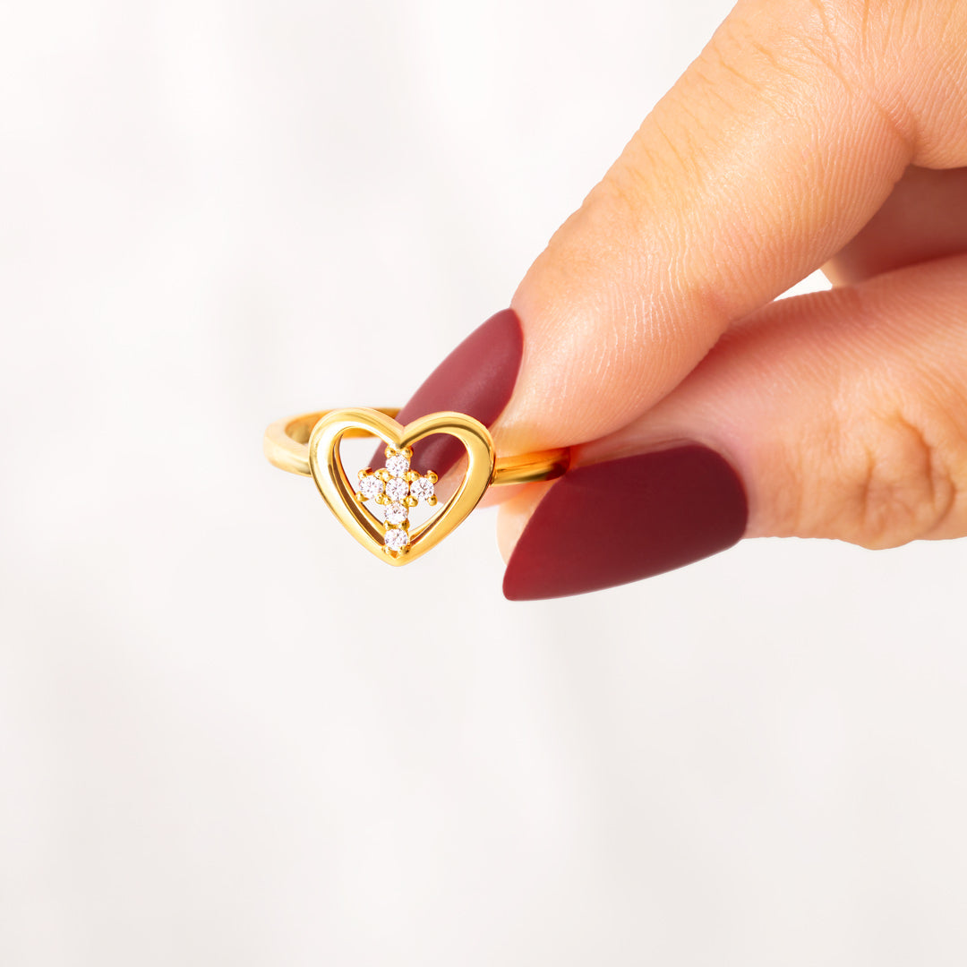 Trust In the Lord Cross In Heart Ring