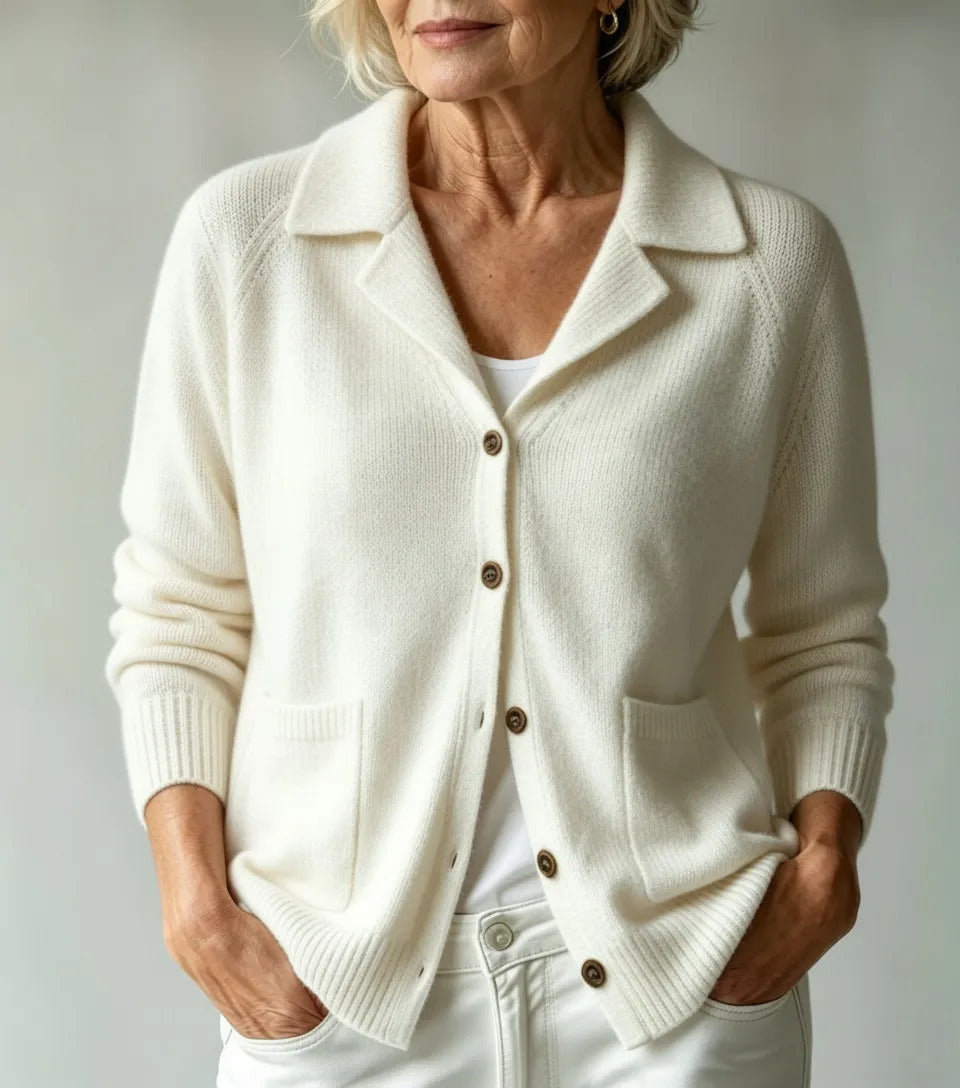 Florence - Women's Lapel Collar Button-Front Knit Cardigan