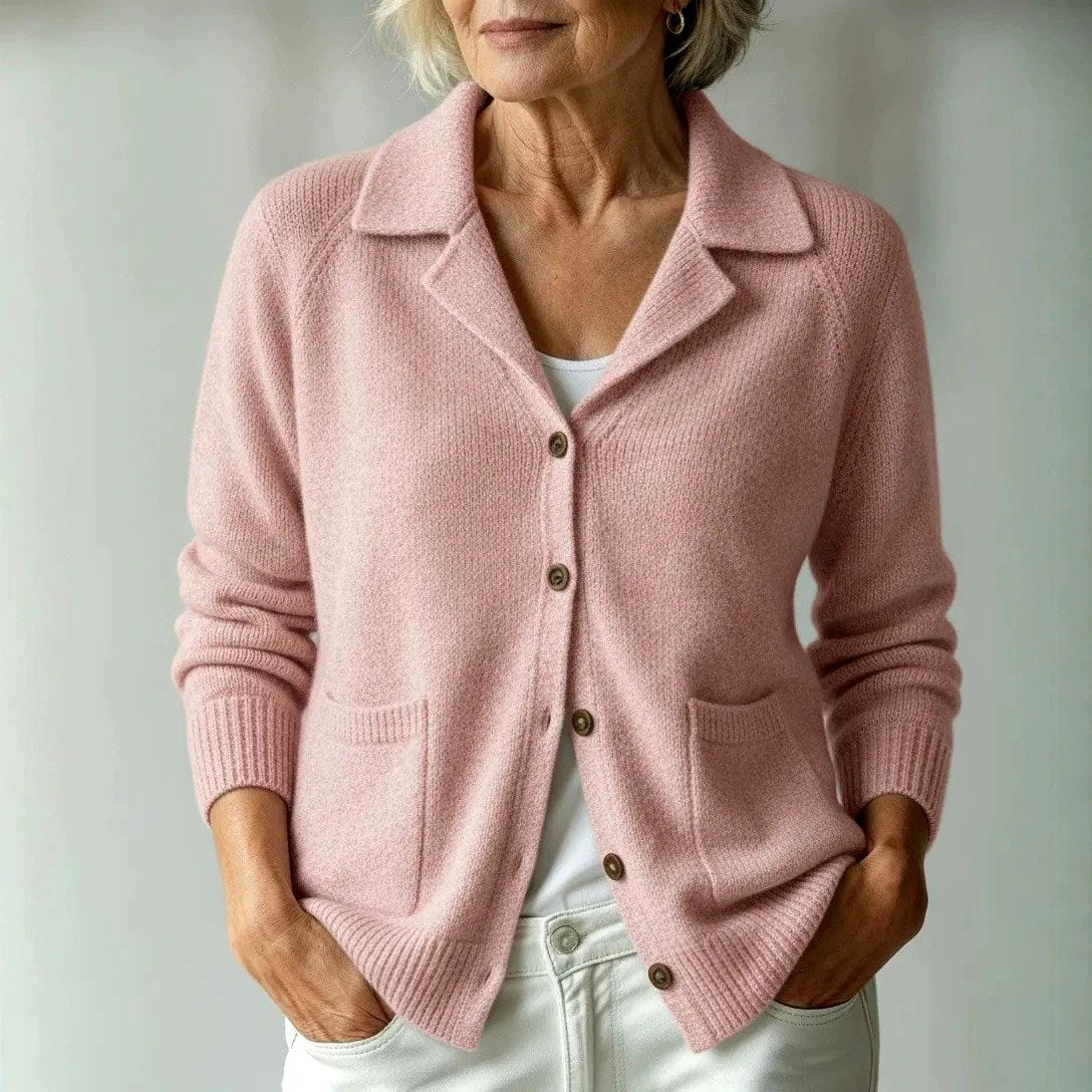 Florence - Women's Lapel Collar Button-Front Knit Cardigan