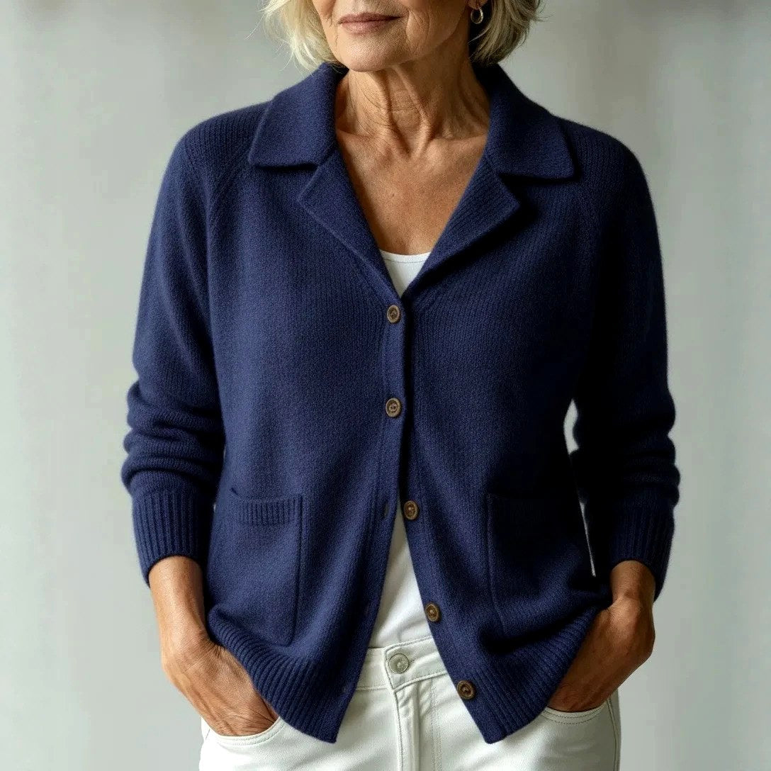 Florence - Women's Lapel Collar Button-Front Knit Cardigan