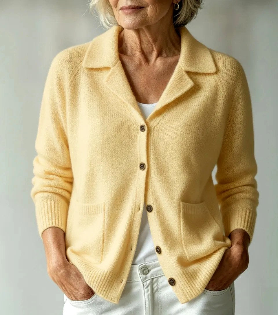 Florence - Women's Lapel Collar Button-Front Knit Cardigan