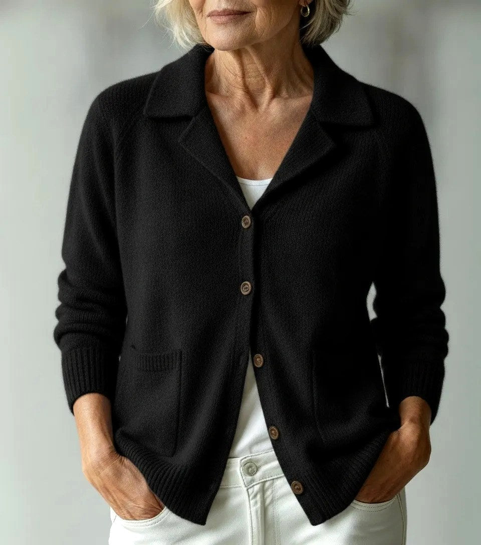 Florence - Women's Lapel Collar Button-Front Knit Cardigan