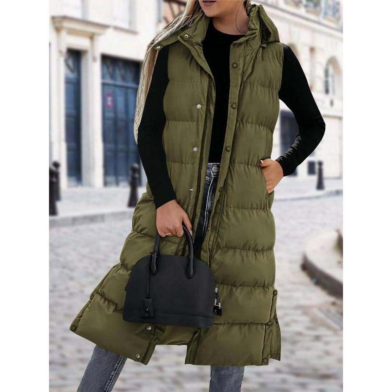 Lumi™ | Puffer Vest Quilted Hooded Maxi Length Button Down