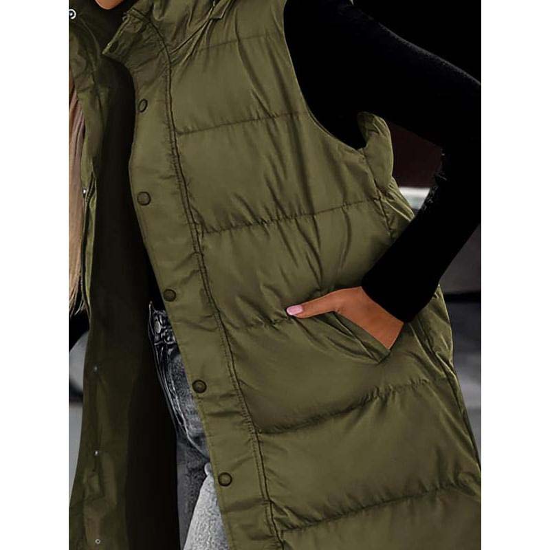 Lumi™ | Puffer Vest Quilted Hooded Maxi Length Button Down