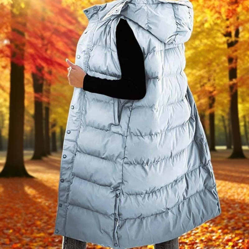 Lumi™ | Puffer Vest Quilted Hooded Maxi Length Button Down