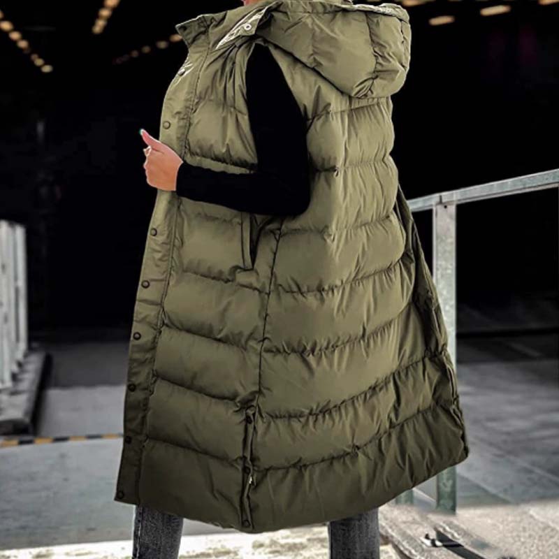 Lumi™ | Puffer Vest Quilted Hooded Maxi Length Button Down