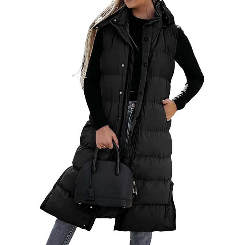Lumi™ | Puffer Vest Quilted Hooded Maxi Length Button Down