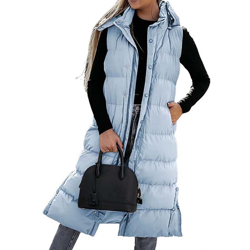 Lumi™ | Puffer Vest Quilted Hooded Maxi Length Button Down