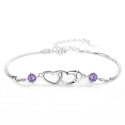 Mother And Daughter Birthstone Custom Double Diamond & Heart Bracelet