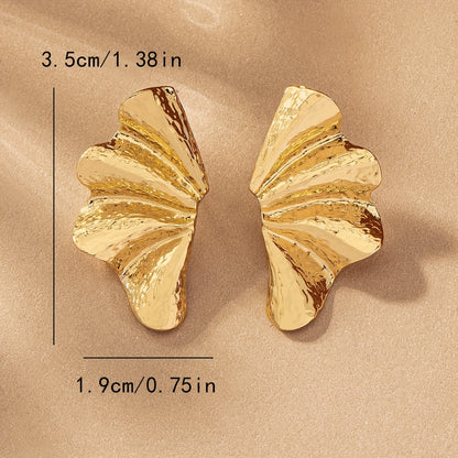 Elegant Textured Gold Fan Statement Stud Earrings