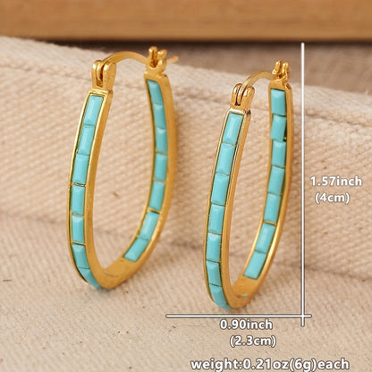 U-Shaped Earrings with Square Synthetic Turquoise