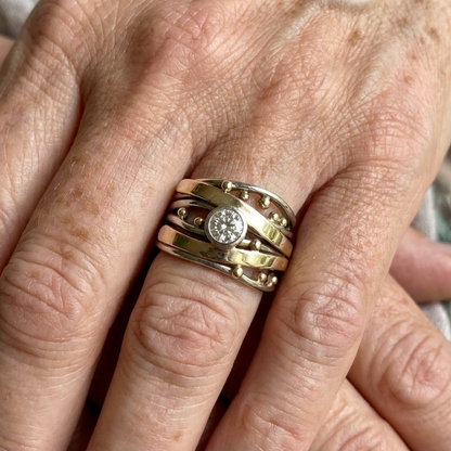 Vintage Zirconia Accent Gold Inlay Artisan Band Ring