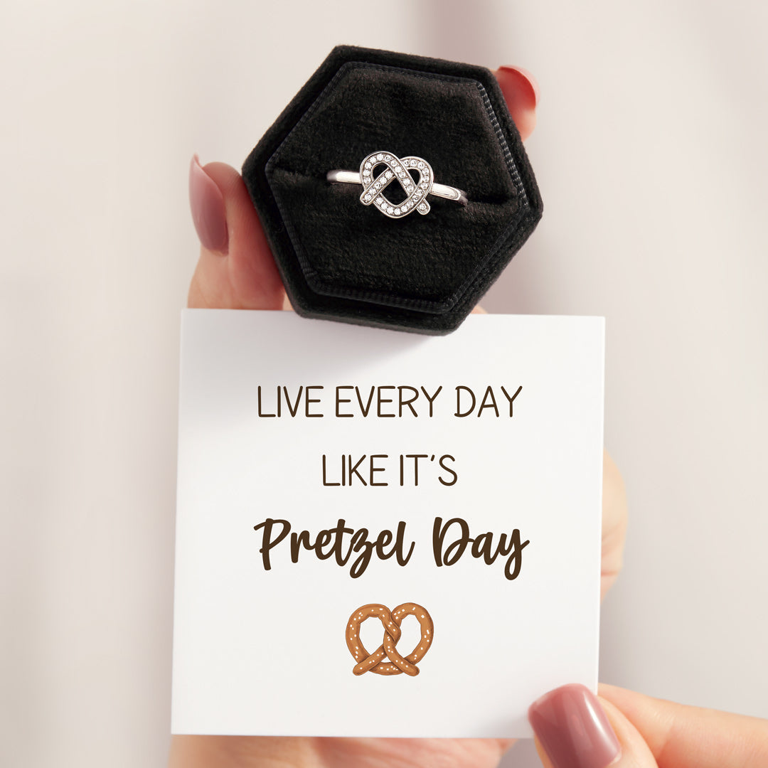 Live Every Day Like It's Pretzel Day Heart Ring
