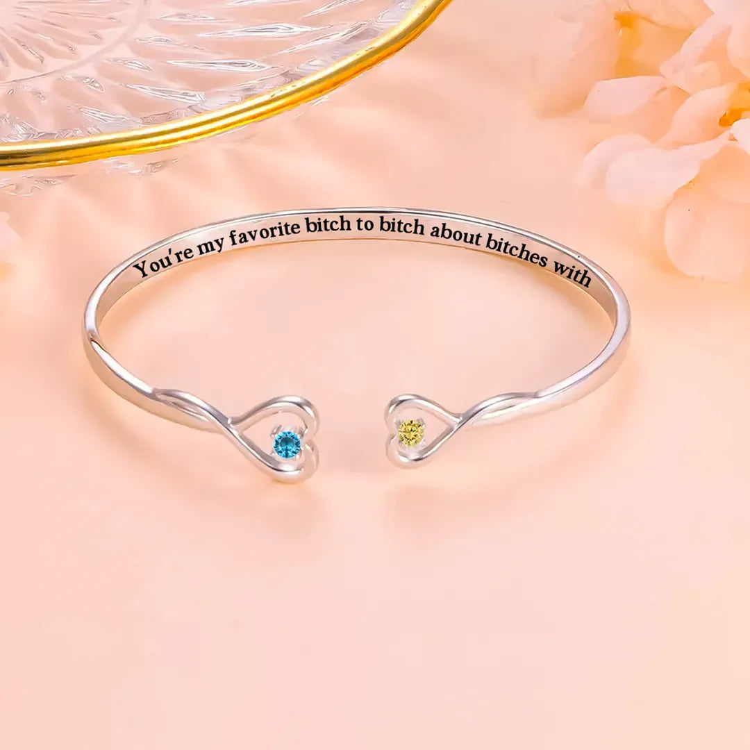 For Friend - You're My Favorite Bitch Double Hearts Custom Birthstones Bracelet