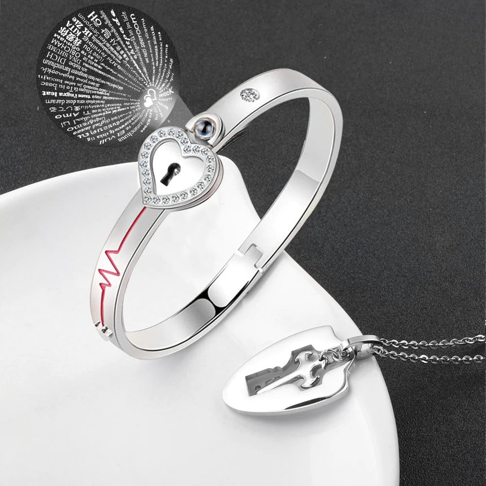 Love Lock Bracelet and Key Necklace Set
