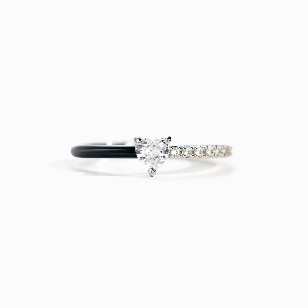 Love Me Until I'm Me Again Black Heart-Cut Half Enamel Ring
