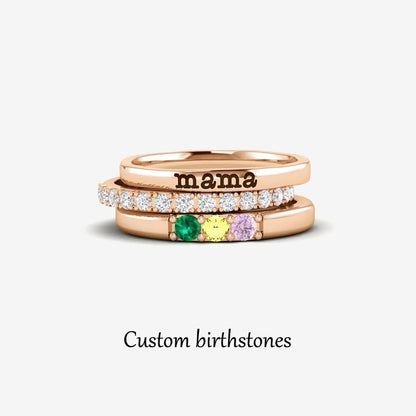 To Mother, Love Kids Personalized Name & Birthstones Ring- 3 Rings Set