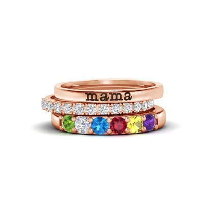 To Mother, Love Kids Personalized Name & Birthstones Ring- 3 Rings Set