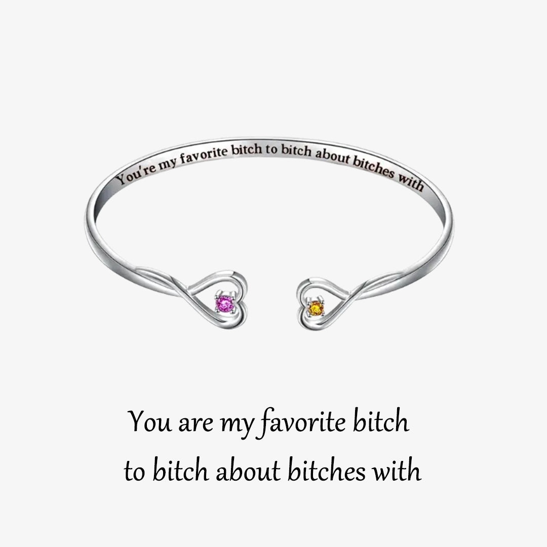 For Friend - You're My Favorite Bitch Double Hearts Custom Birthstones Bracelet