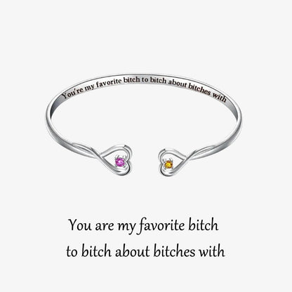 For Friend - You're My Favorite Bitch Double Hearts Custom Birthstones Bracelet