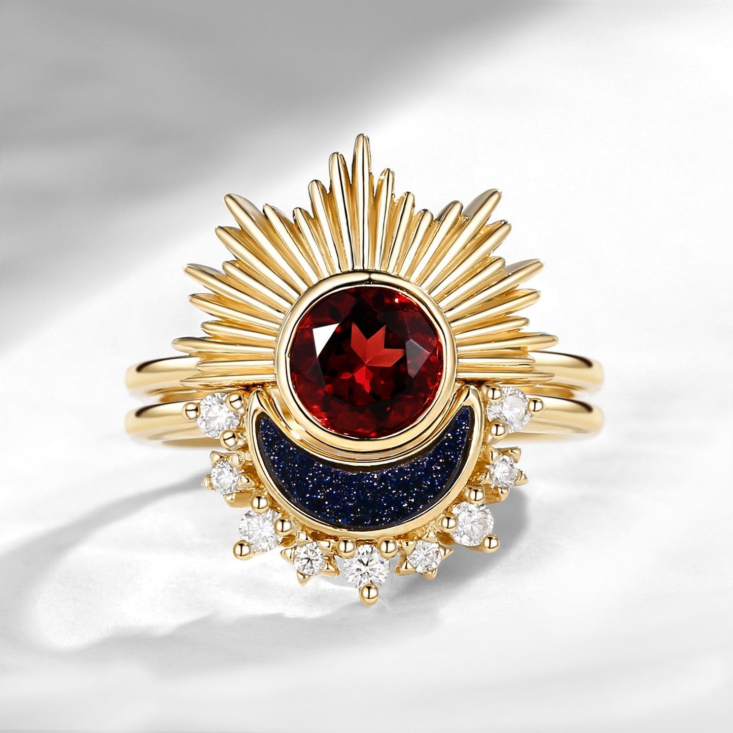 Retro Sun & Moon Engagement Ring Set 2pcs