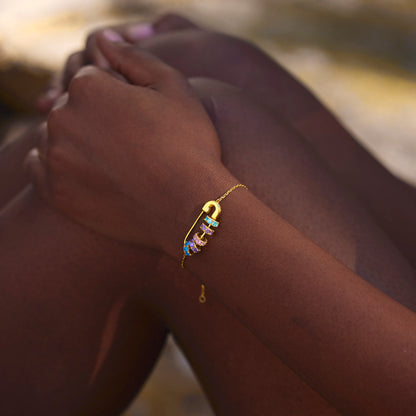 Mama's Mini Squad Safety Pin 1-8 Birthstone Bracelet