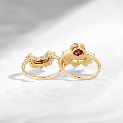 Retro Sun & Moon Engagement Ring Set 2pcs