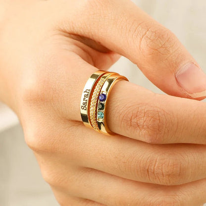 To Mother, Love Kids Personalized Name & Birthstones Ring- 3 Rings Set
