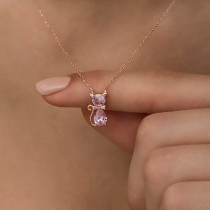 For Cat Lover-Birthstone Kitten Necklace