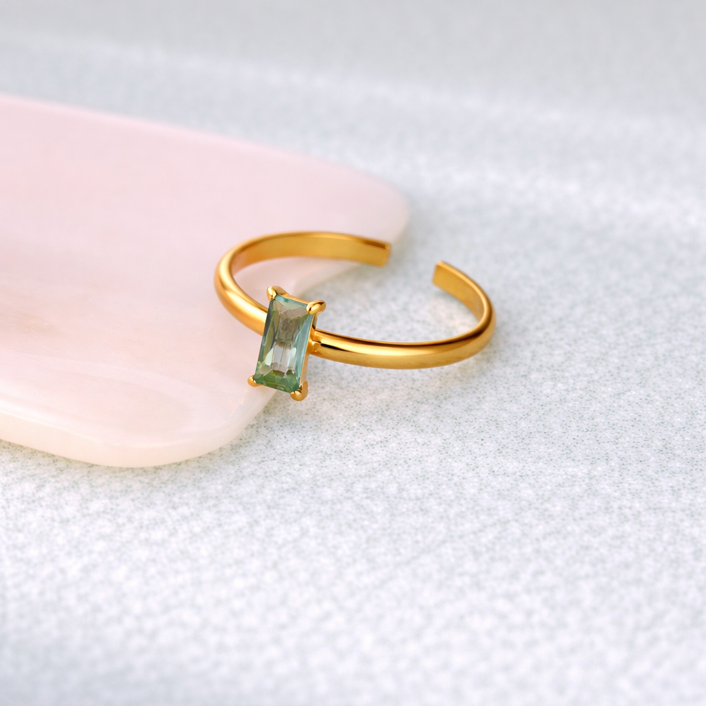 Adjustable Delicate Golden Ring with Colorful Gem