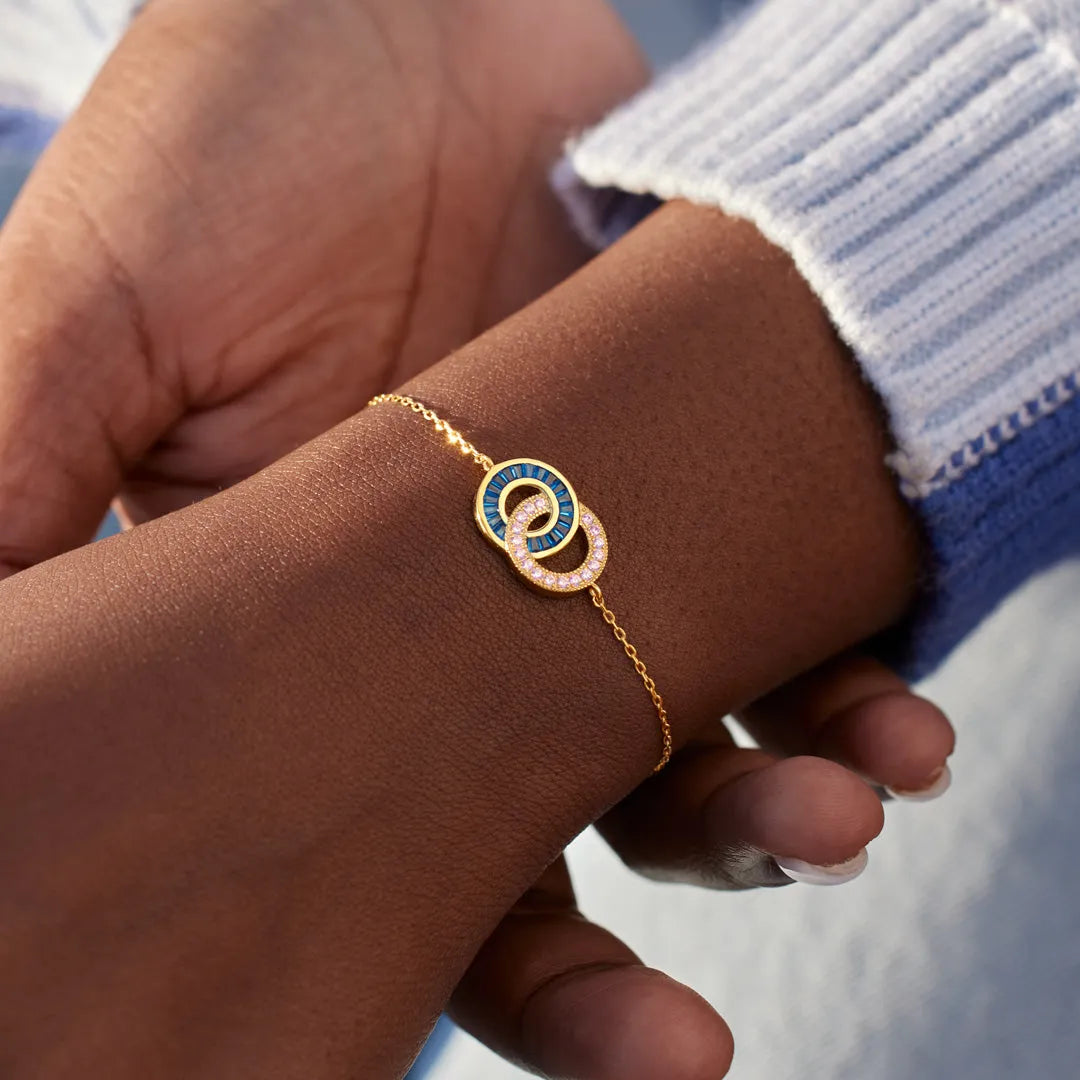 For Friend - Not Sisters By Blood But Sisters By Heart Birthstone Linking Circles Bracelet