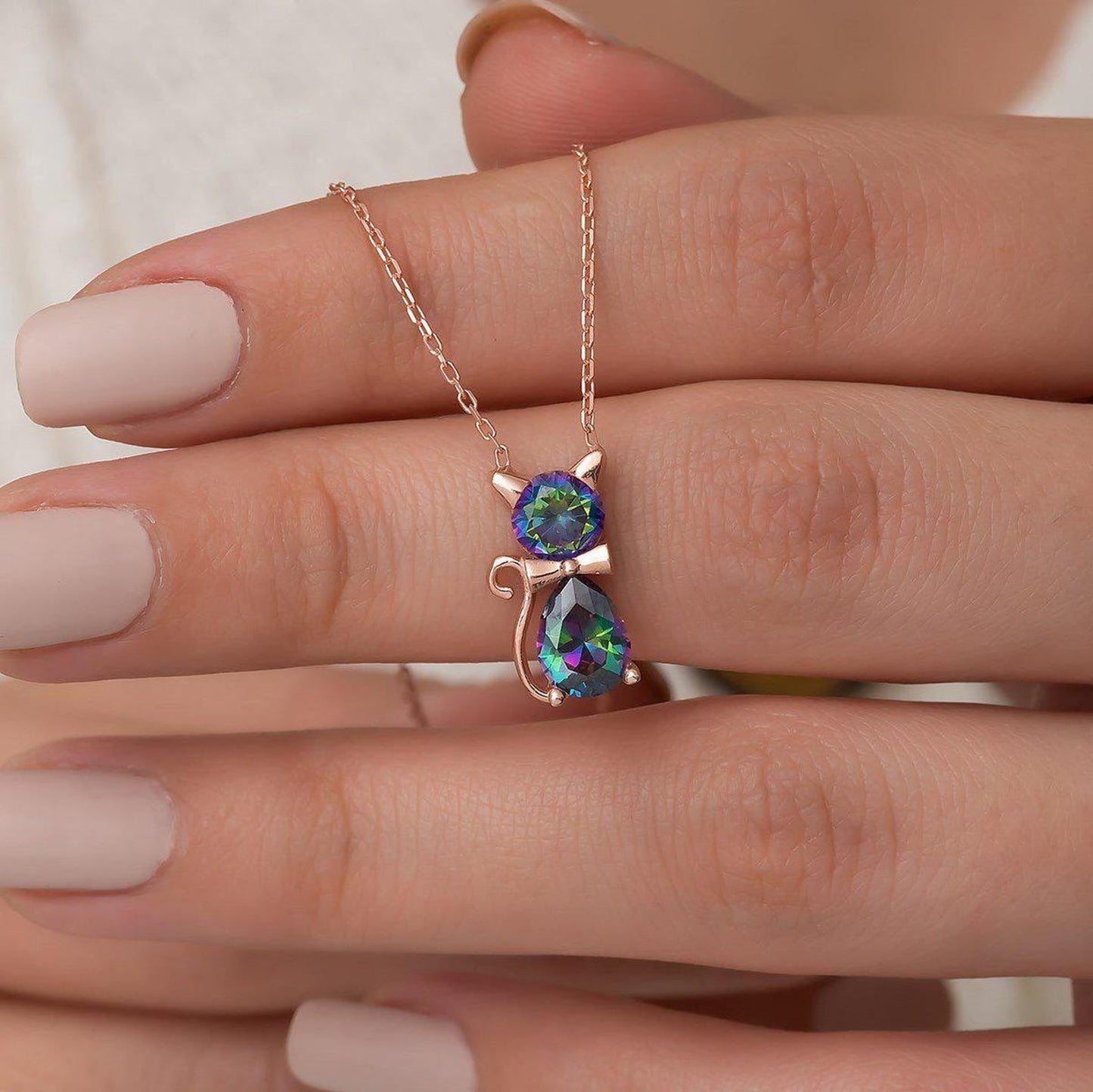 For Cat Lover-Birthstone Kitten Necklace