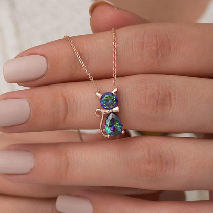 For Cat Lover-Birthstone Kitten Necklace