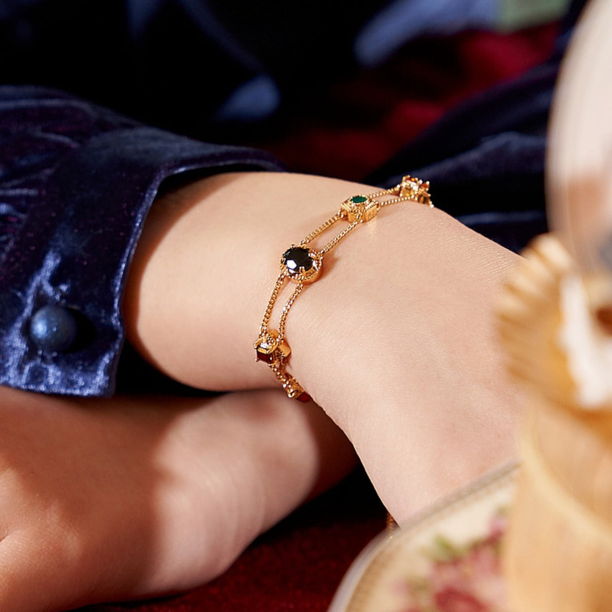 Italian Style Vintage Double-layered Gemstones Bracelet