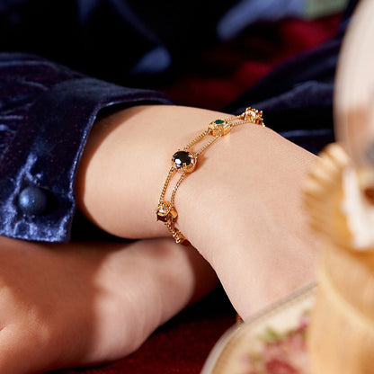 Italian Style Vintage Double-layered Gemstones Bracelet