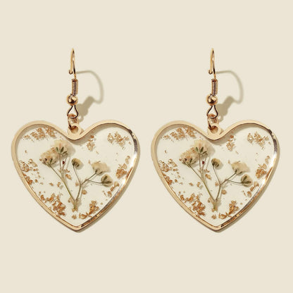 Elegant Flower Design Heart Charm Drop Earrings