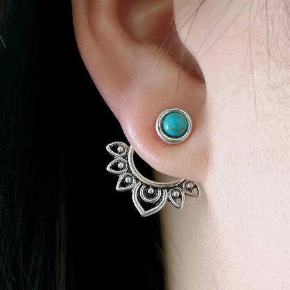 Vintage Turquoise Sunburst Stud Hoop Earring