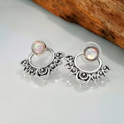 Vintage Turquoise Sunburst Stud Hoop Earring