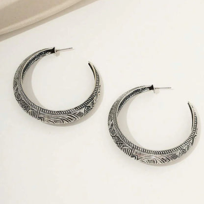 Vintage Bohemian Carved Geometric Hoop Earrings