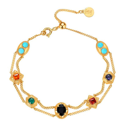 Italian Style Vintage Double-layered Gemstones Bracelet